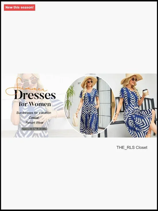 Flowy A-Line Midi Dress with Pockets, V-Neck, Short Sleeve - Picture 7 of 7